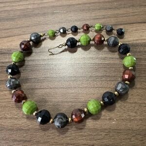 Vintage Multicolor Faceted Beaded Jewel‎ And Gold Tone Choker Necklace 16"